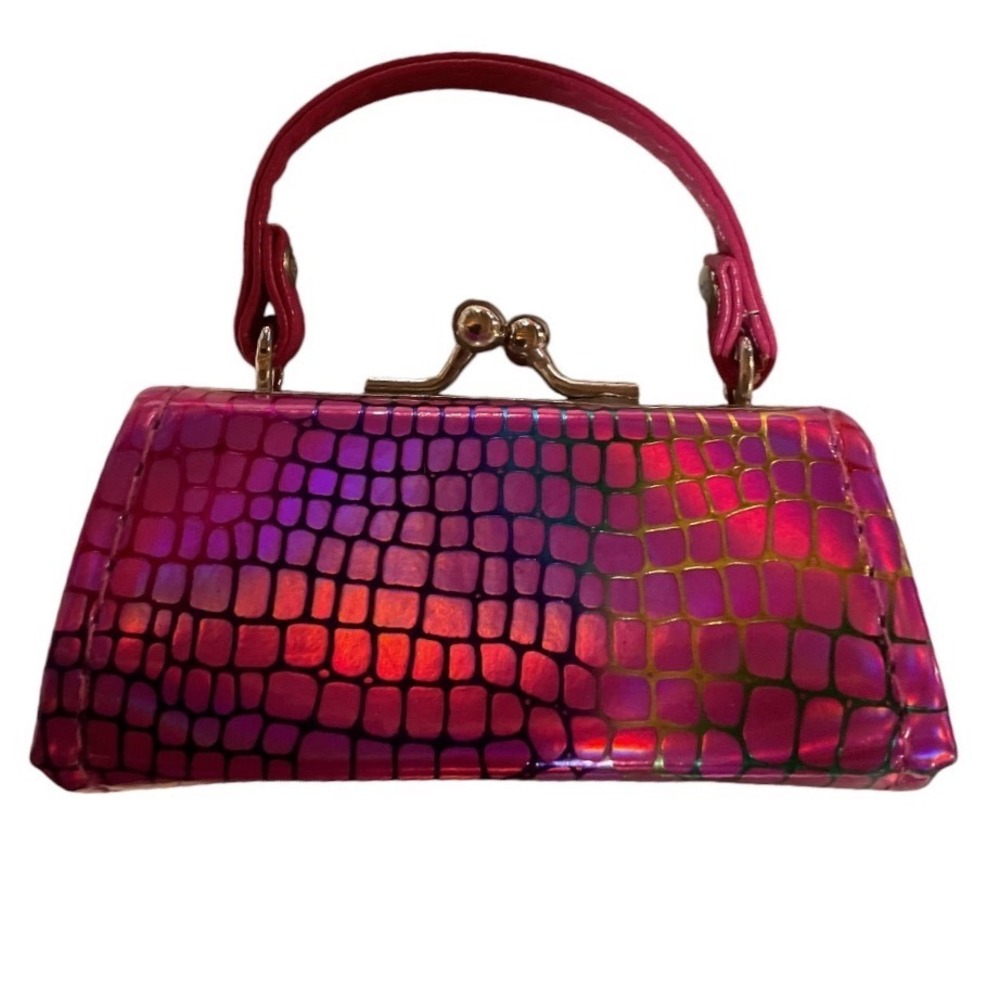 Tic.Tok Women's Hot Pink Metallic Crocodile Embossed Kiss Lock Handbag Purse OS
